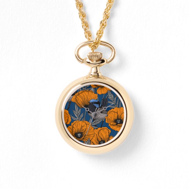 Blume aus Mehlwein und Orangenmohn Armbanduhr (Vorderseite)