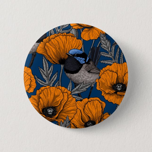 Blume aus Mehlwein und Orangenmohn Button (Vorderseite)