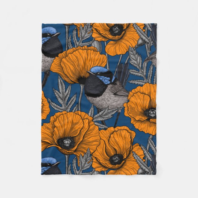Blume aus Mehlwein und Orangenmohn Fleecedecke (Vorderseite)
