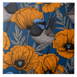 Blume aus Mehlwein und Orangenmohn Fliese