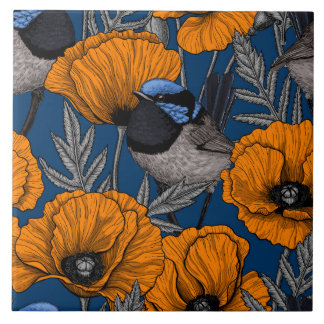 Blume aus Mehlwein und Orangenmohn Fliese