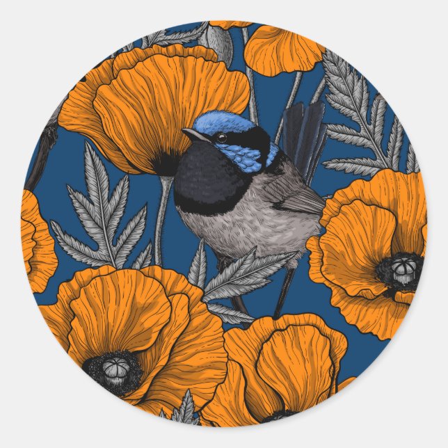 Blume aus Mehlwein und Orangenmohn Runder Aufkleber (Vorderseite)