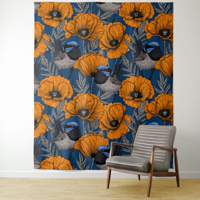 Blume aus Mehlwein und Orangenmohn Wandteppich (Beispiel)