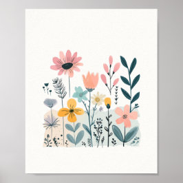 Blume aus niedlichem Cartoon Wasserfarbene Blumenh Poster