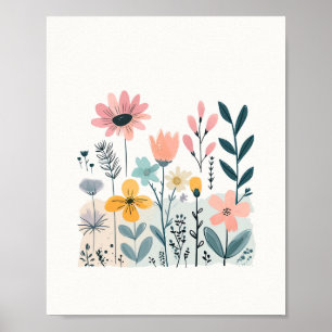 Blume aus niedlichem Cartoon Wasserfarbene Blumenh Poster