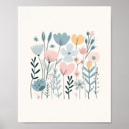Blume aus niedlichem Cartoon Wasserfarbene Blumenh Poster