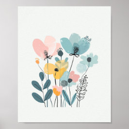 Blume aus niedlichem Cartoon Wasserfarbene Blumenh Poster