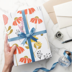 Blume aus orangefarbenem und gelbem Doodle Geschenkpapier