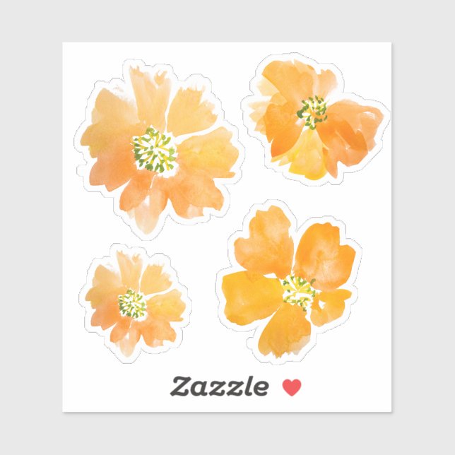 Blume aus Orangenmohn mit Aquarellfarbe Aufkleber (Blatt)