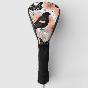 Blume aus Pfirsich und Kohle, Robin und Schmetterl Golf Headcover