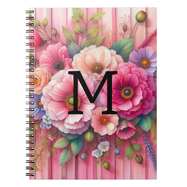 Blume aus rosa Holz mit Monogramm Notizblock (Vorderseite)