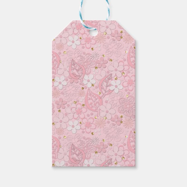 Blume aus rosa Papier Geschenkanhänger (Vorderseite)