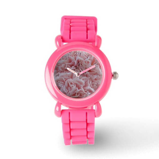 Blume aus rosa Samt Armbanduhr (Vorderseite)