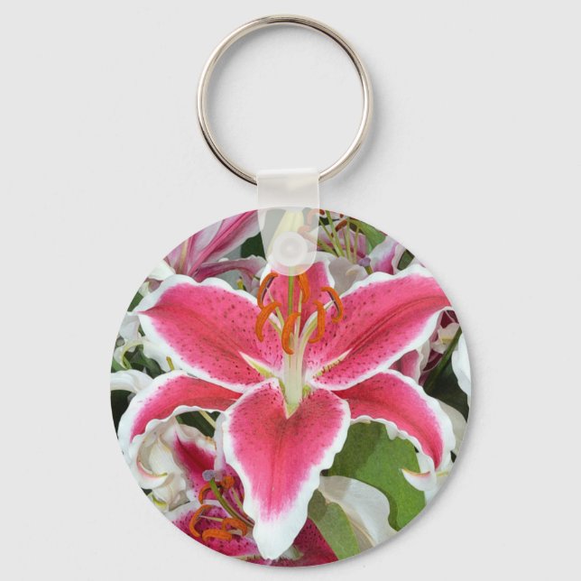Blume aus rosa Sterngazer Schlüsselanhänger (Vorderseite)