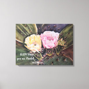 Blume aus rosa und gelben Kakteen in Aquarellfarbe Leinwanddruck