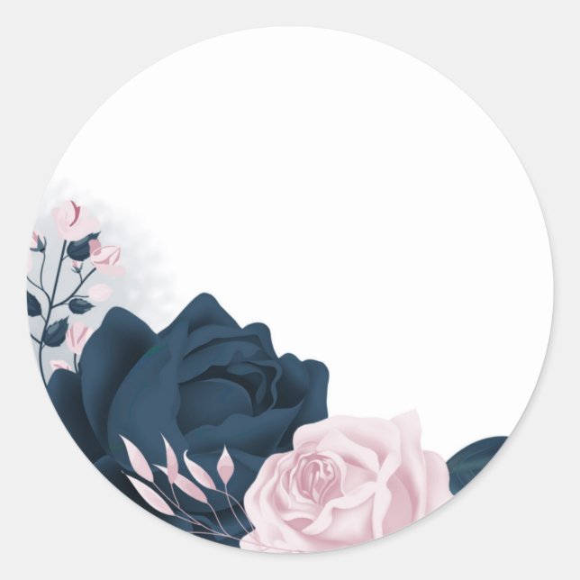 Blume aus Rosa und Marine Runder Aufkleber (Vorderseite)