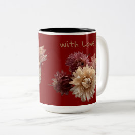 Blume aus rosa und mauvem Stroh mit dunkelroter Li Zweifarbige Tasse