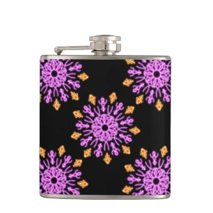 Blume aus rosa und orangefarbenem Neon Flachmann