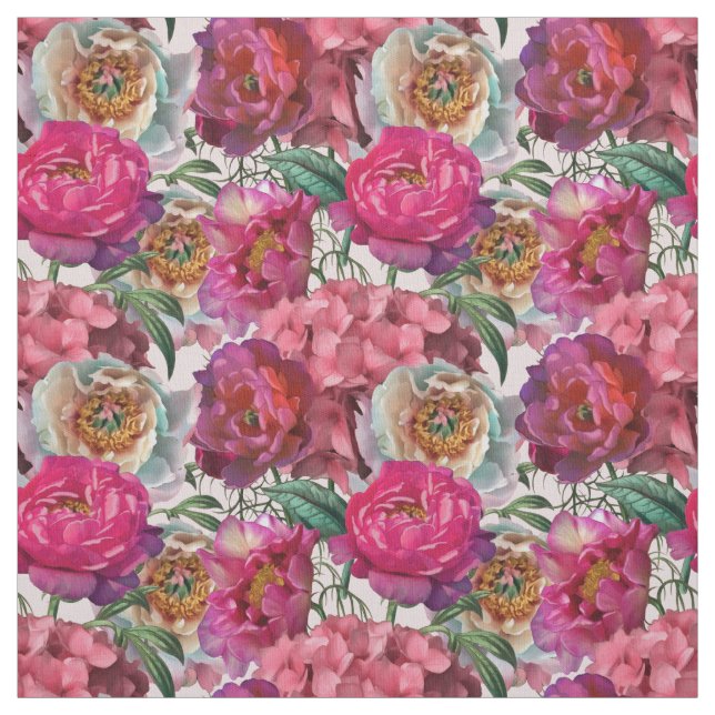 Blume aus Rot-Rosa-Peonys und Hydrangea Stoff (Muster)