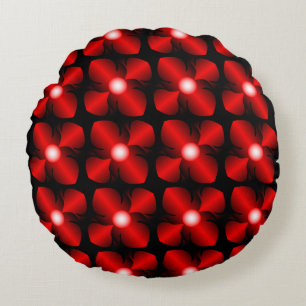 Blume aus Rot und Schwarz Rundes Kissen