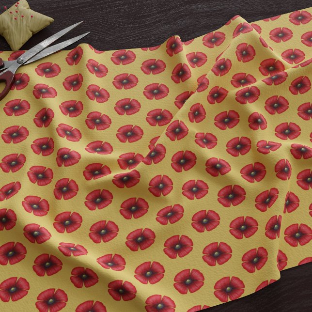 Blume aus rotem Mohn auf gelbem Stoff (A cute poppy pattern fabric just for you)