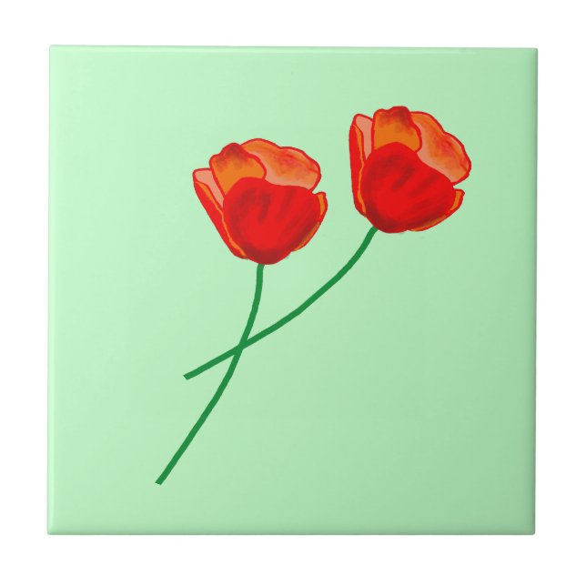 Blume aus rotem Mohn Fliese (Vorderseite)