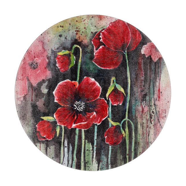 Blume aus rotem Mohn in Aquarellen Schneidebrett (Vorderseite)