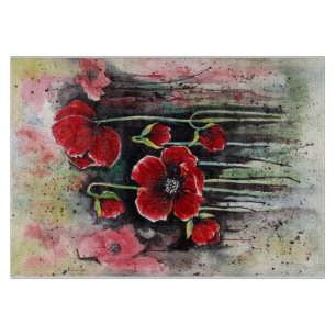 Blume aus rotem Mohn in Aquarelltafel Schneidebrett