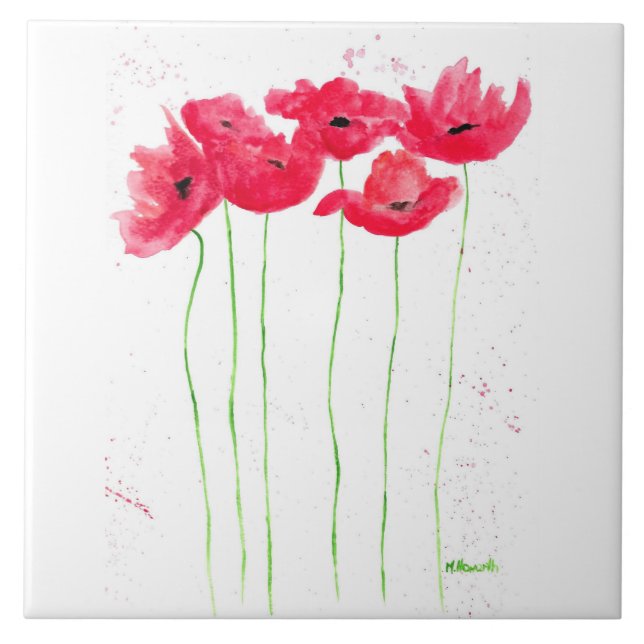 Blume aus roten Mohnblüten, trendige traditionelle Fliese (Vorderseite)