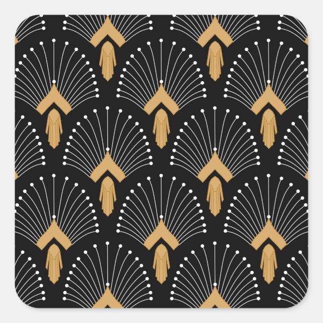 Blume aus Schwarz, Gold, Weiß-Art-Deco Quadratischer Aufkleber (Vorderseite)