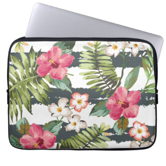 Blume aus tropischem Hibiskus, floraler Laptop-Sie Laptopschutzhülle