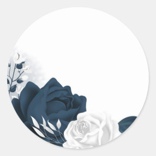Blume aus Weiß und Marine Runder Aufkleber