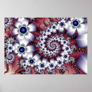 Blume aus weißem Fraktal Poster