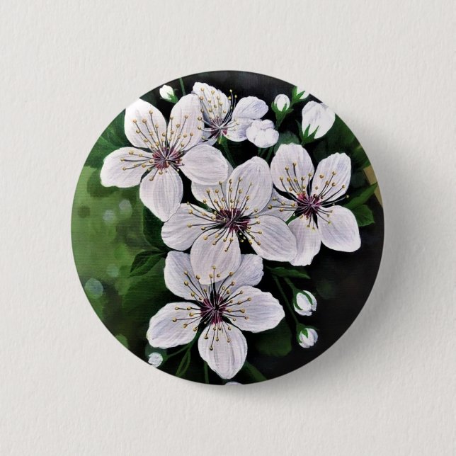 Blume aus weißem Kirschholz Button (Vorderseite)
