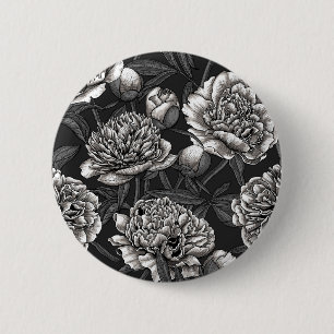 Blume aus weißem Pfirsich auf dunkelgrau Button
