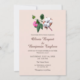 Blume aus weißer Baumwolle. Botanische Hochzeit Einladung