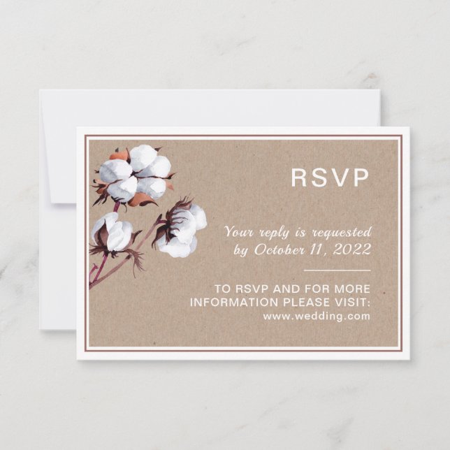 Blume aus weißer Baumwolle. Botanische Hochzeit RSVP Karte (Vorderseite)