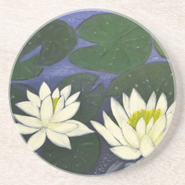 Blume aus weißer Wasserlilie, Acrylmalerei Untersetzer (Vorne)