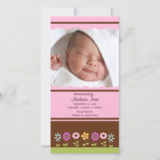 Blume Baby Girl FOTO Geburtsankündigung Ankündigung (Vorderseite)