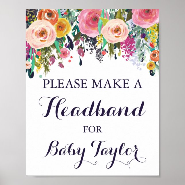 Blume Baby Shooter-Headband-Station Schild-Plakat Poster (Vorne)