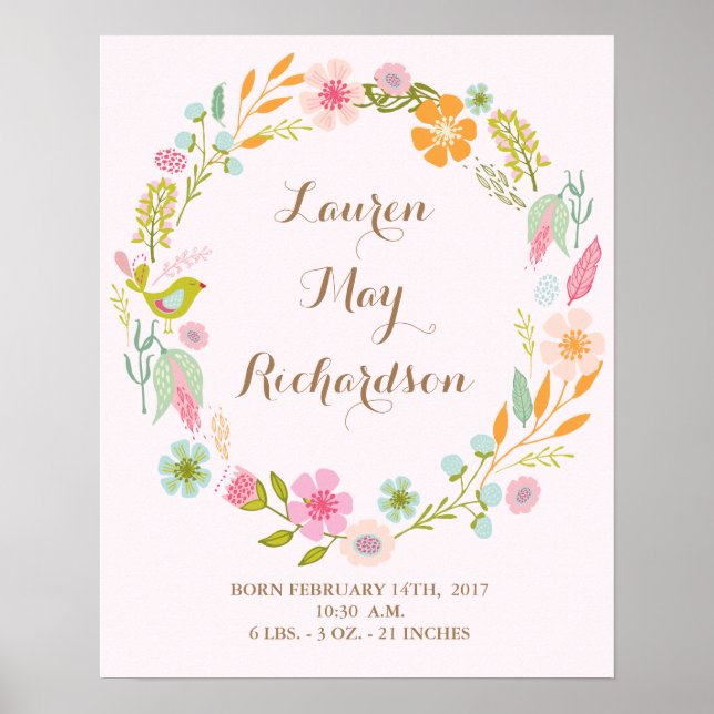 Blume Babygeburtstext Poster (Vorne)