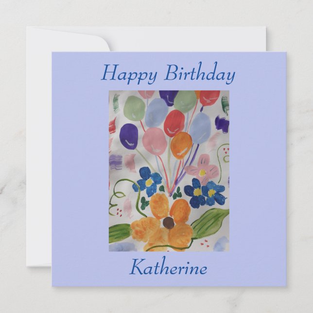 Blume & Balloons Flat Birthday Card Karte (Vorderseite)
