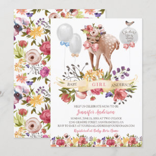 Blume Balloons Kleine Girl Babydusche Einladung