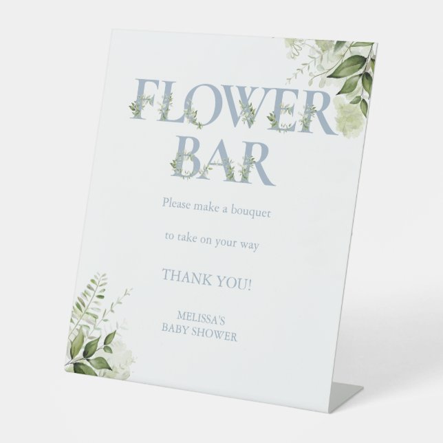 Blume Bar Dusty Blue Greenery Blumenbaby Dusche Sockelschild (Vorderseite)