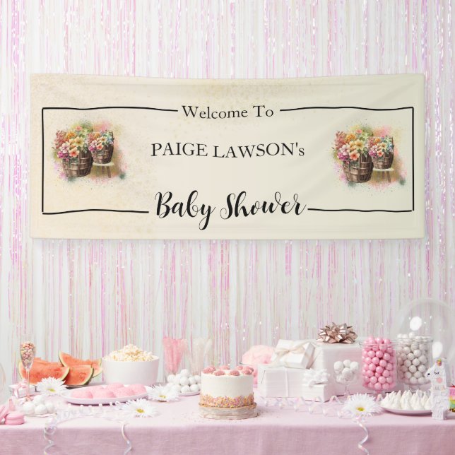 Blume Barrel Beige Baby Duschbanner Banner (Party)