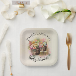 Blume Barrel Beige Babydusche Pappteller