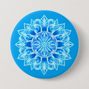 Blume Batik Mandala auf Türkis Button