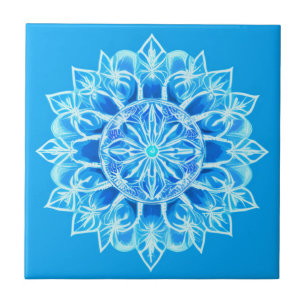 Blume Batik Mandala auf Türkis Fliese