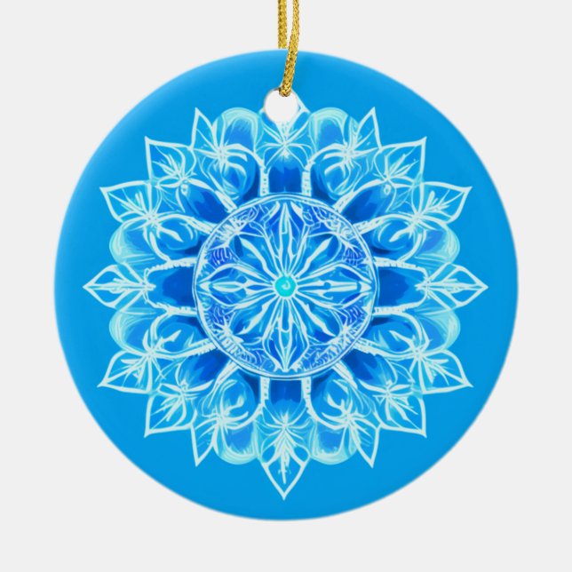 Blume Batik Mandala auf Türkis Keramik Ornament (Vorne)
