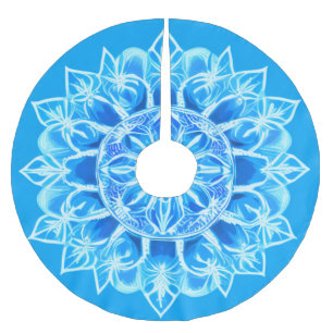 Blume Batik Mandala auf Türkis Polyester Weihnachtsbaumdecke